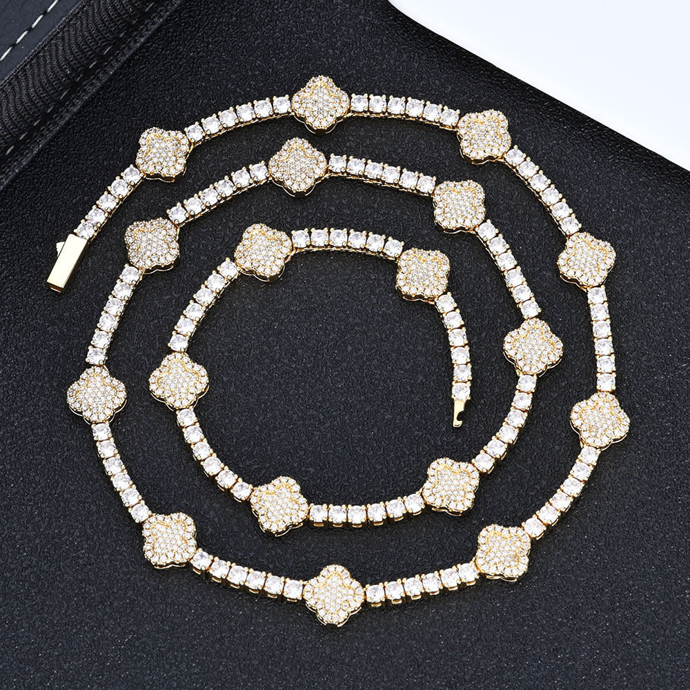 Cross Flower Tennis Chain Necklace