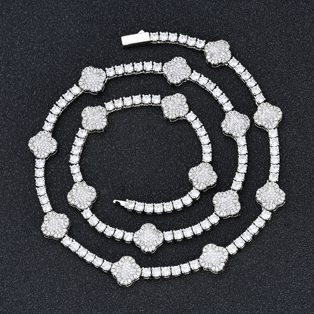 Cross Flower Tennis Chain Necklace
