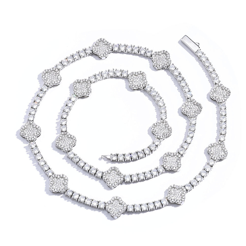 Cross Flower Tennis Chain Necklace
