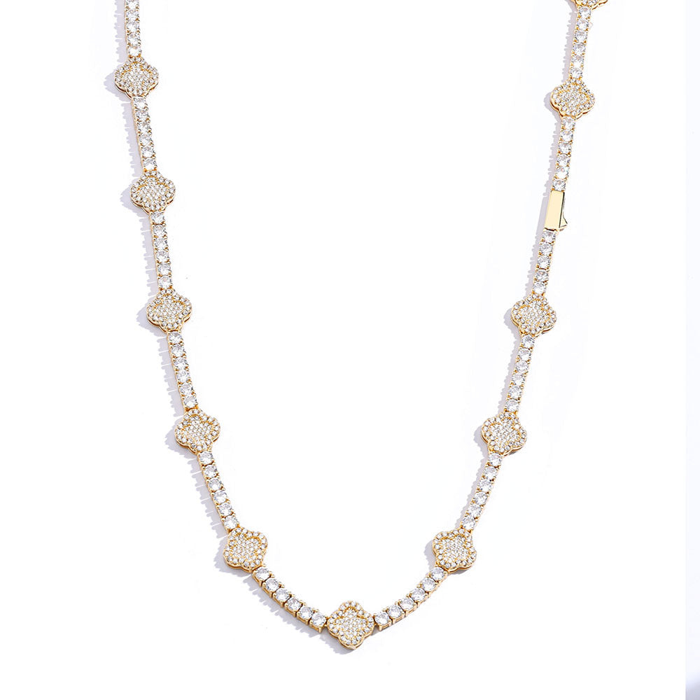 Cross Flower Tennis Chain Necklace