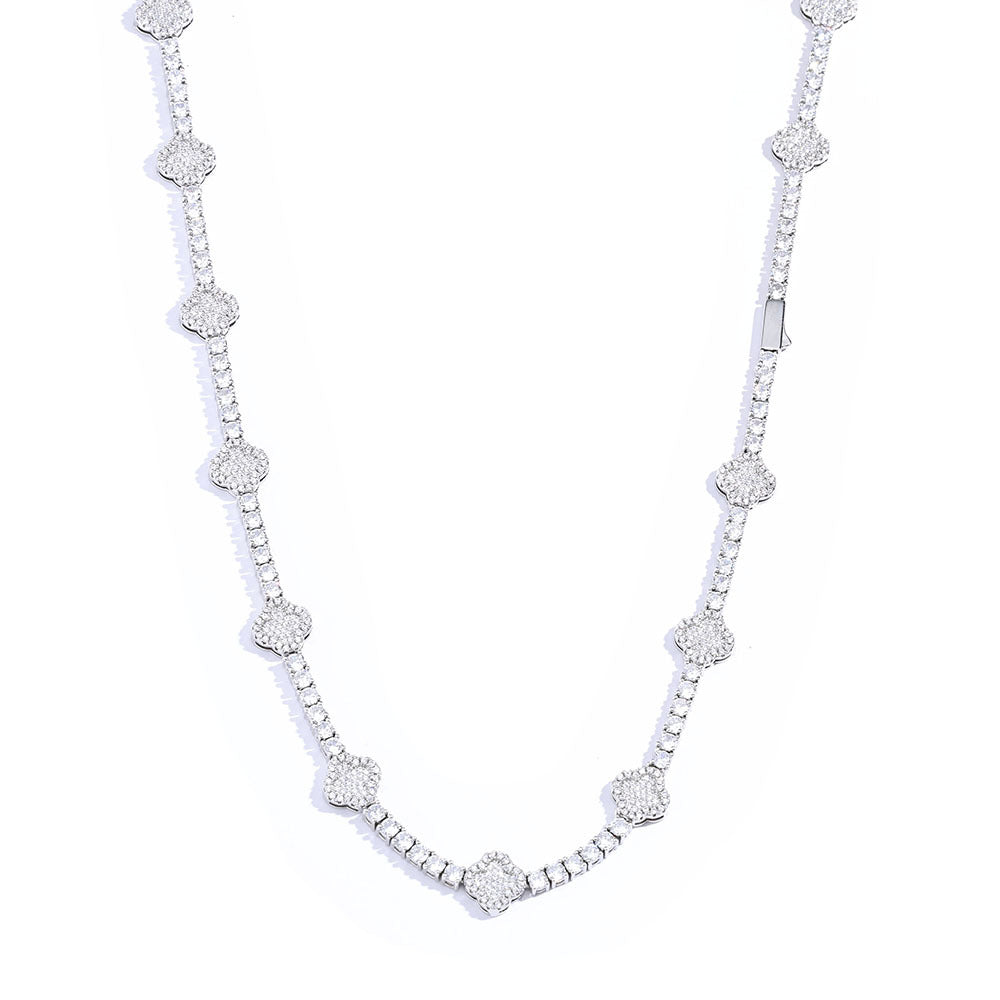 Cross Flower Tennis Chain Necklace