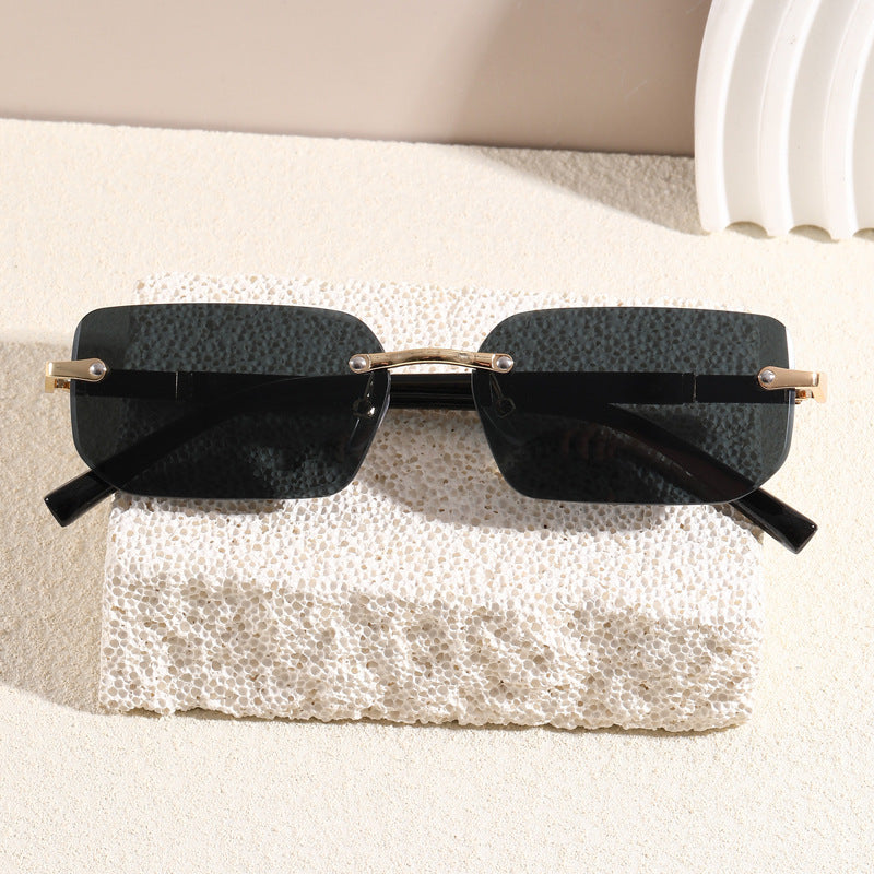 Cut Edge Square Rimless Sunglasses
