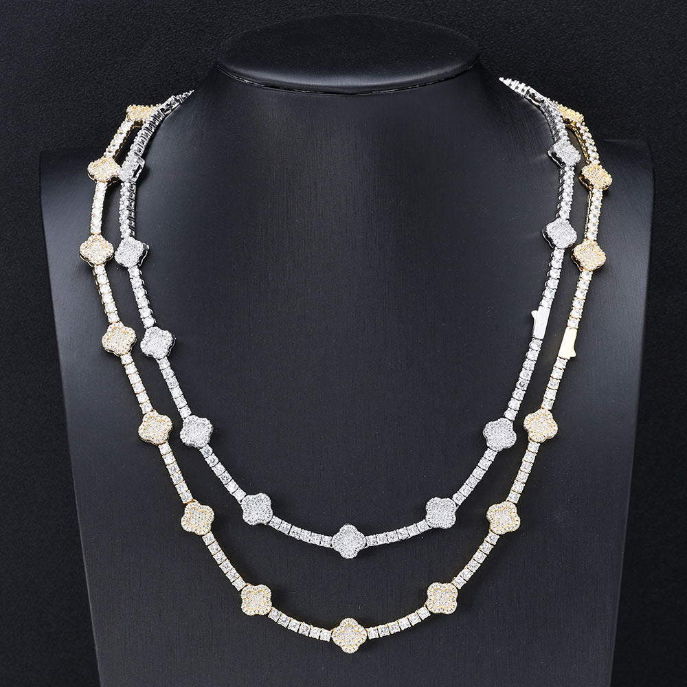 Cross Flower Tennis Chain Necklace