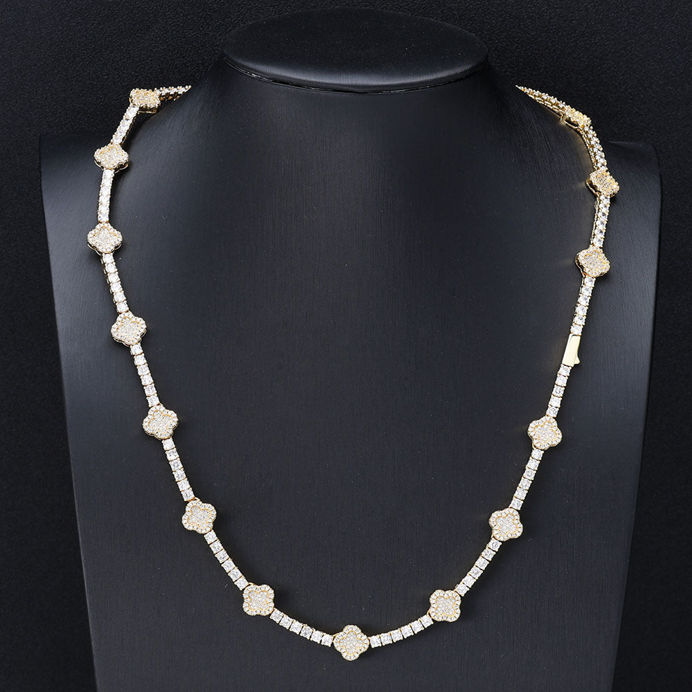Cross Flower Tennis Chain Necklace