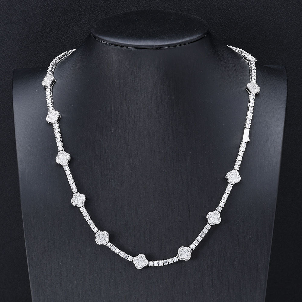 Cross Flower Tennis Chain Necklace