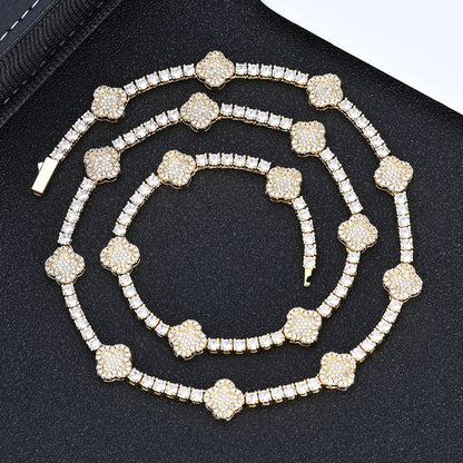 Cross Flower Tennis Chain Necklace