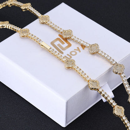 Cross Flower Tennis Chain Necklace