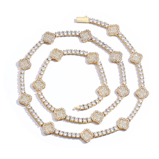 Cross Flower Tennis Chain Necklace