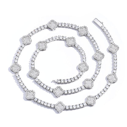 Cross Flower Tennis Chain Necklace
