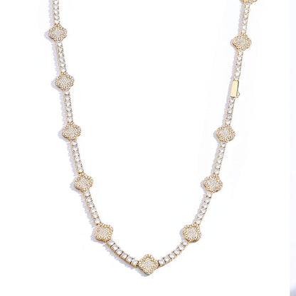 Cross Flower Tennis Chain Necklace