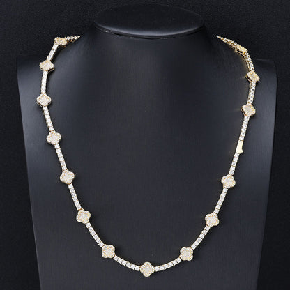 Cross Flower Tennis Chain Necklace