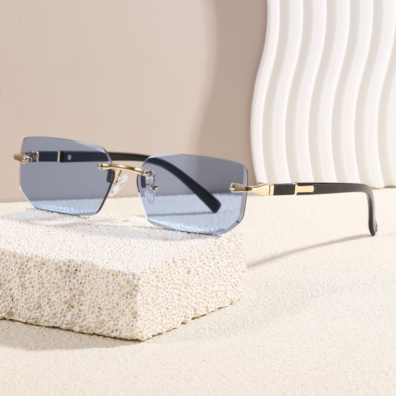 Cut Edge Square Rimless Sunglasses